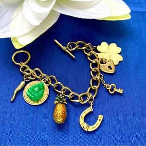 Vintage 1970s Lucky Charm Bracelet - Goldtone With 7 Good Luck Charms